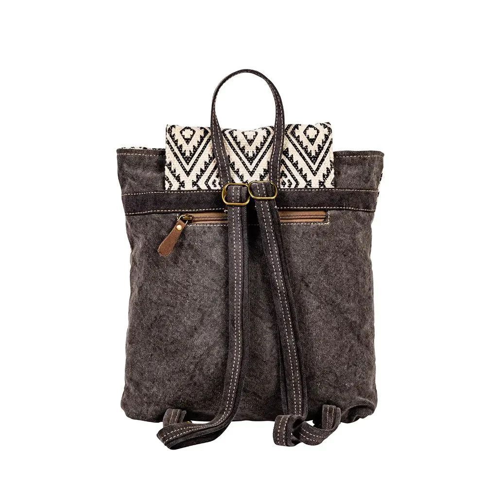 Myra Bag Handmade Dune Backpack Upcycled Canvas & Cowhide Leather - Picture 4 of 13